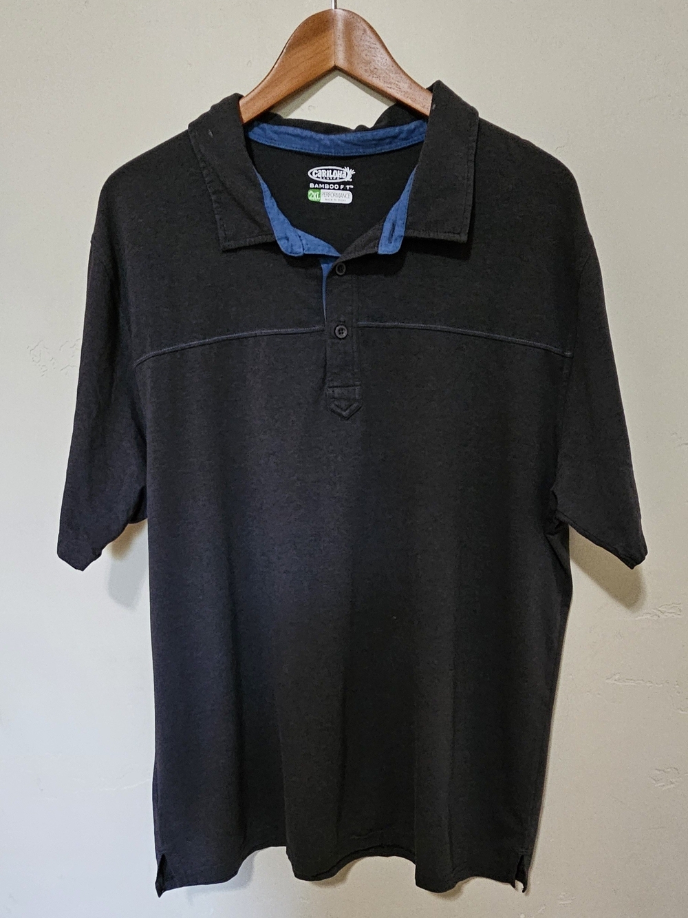 Cariloha BAMBOO Black Polo with Blue Collar Trim